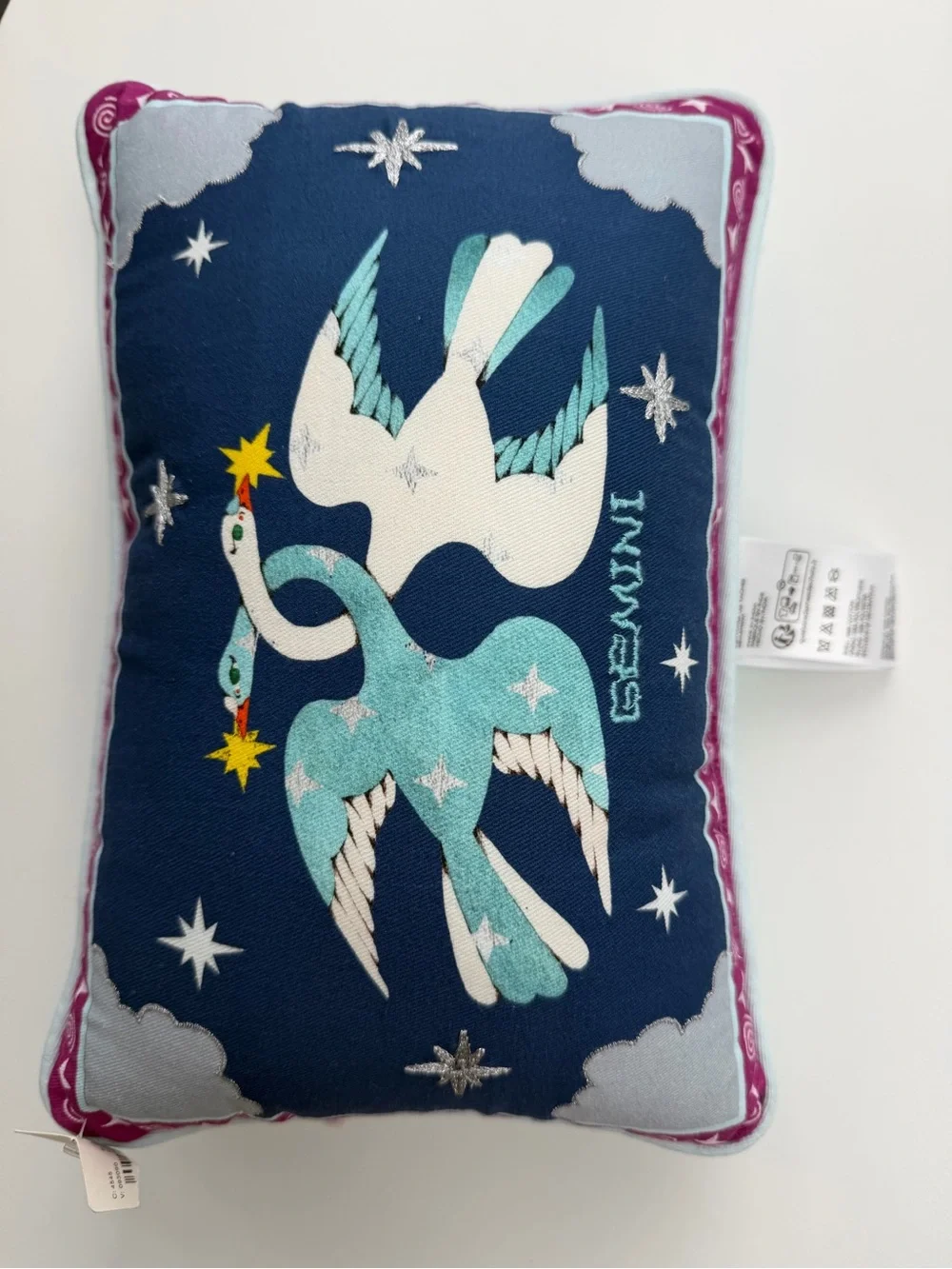 Lou Benesch Anthropologie Stargazer Zodiac Gemini Embroidered Mini Accent Pillow